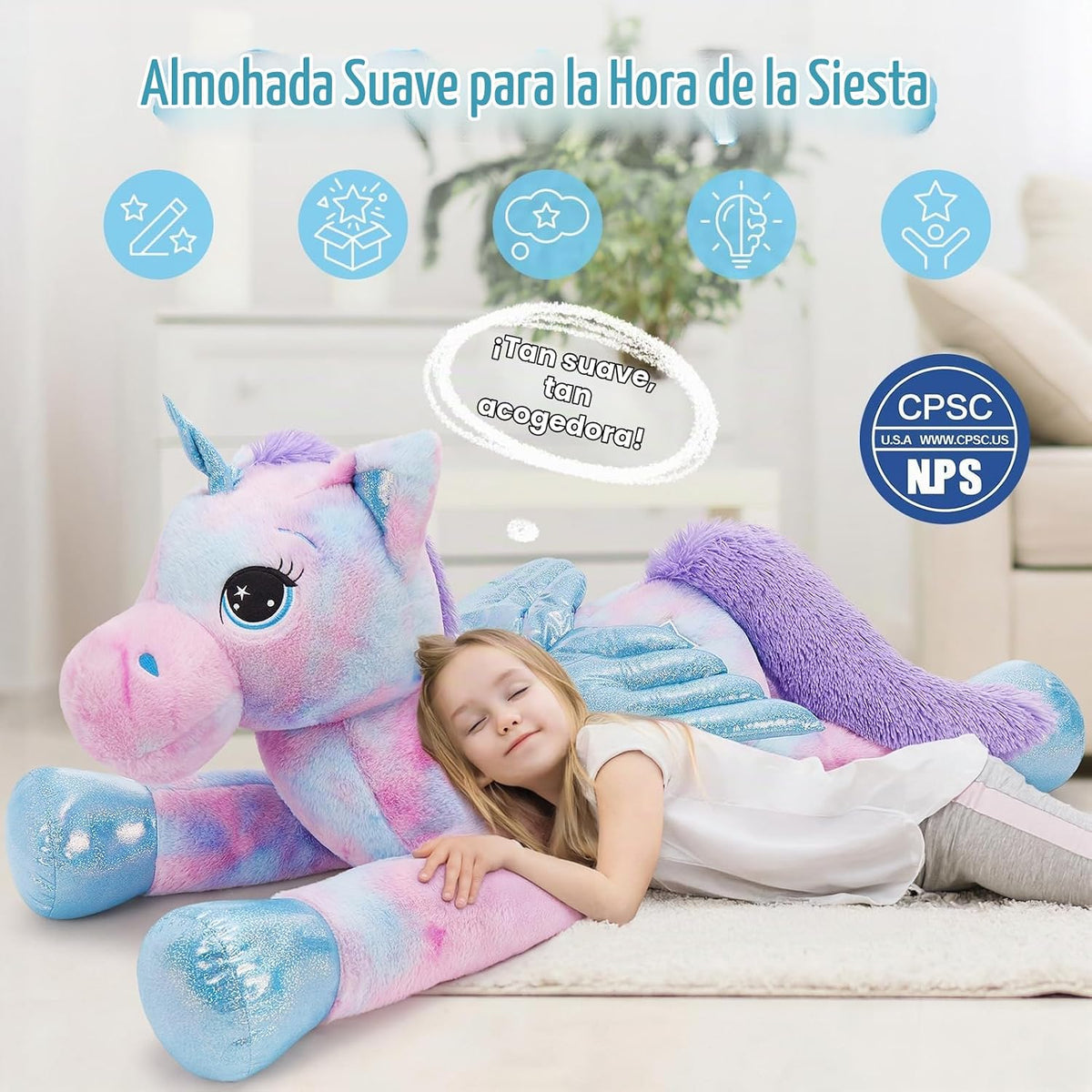 Tezituor Peluche de Unicornio Morado Arcoíris de 43 Pulgadas con Al...