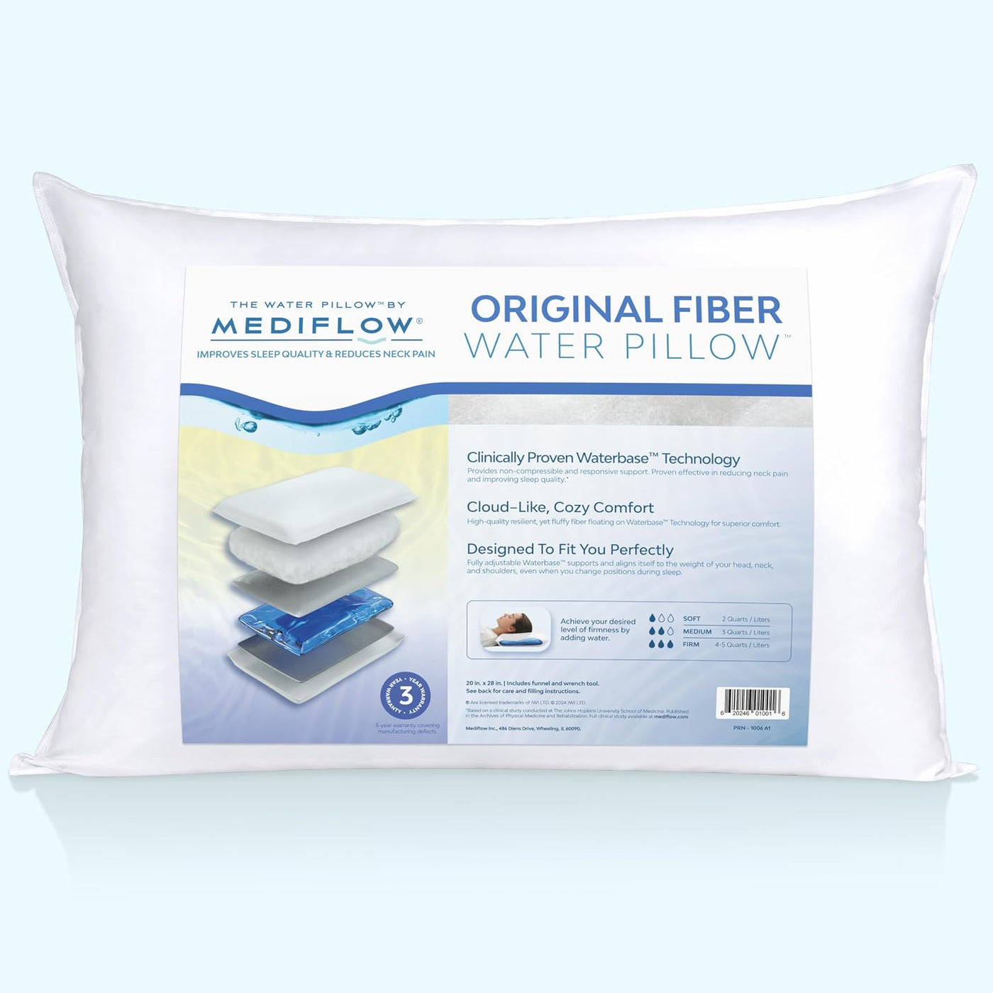Mediflow Almohada de fibra de agua - Almohada de cama ajustable par...
