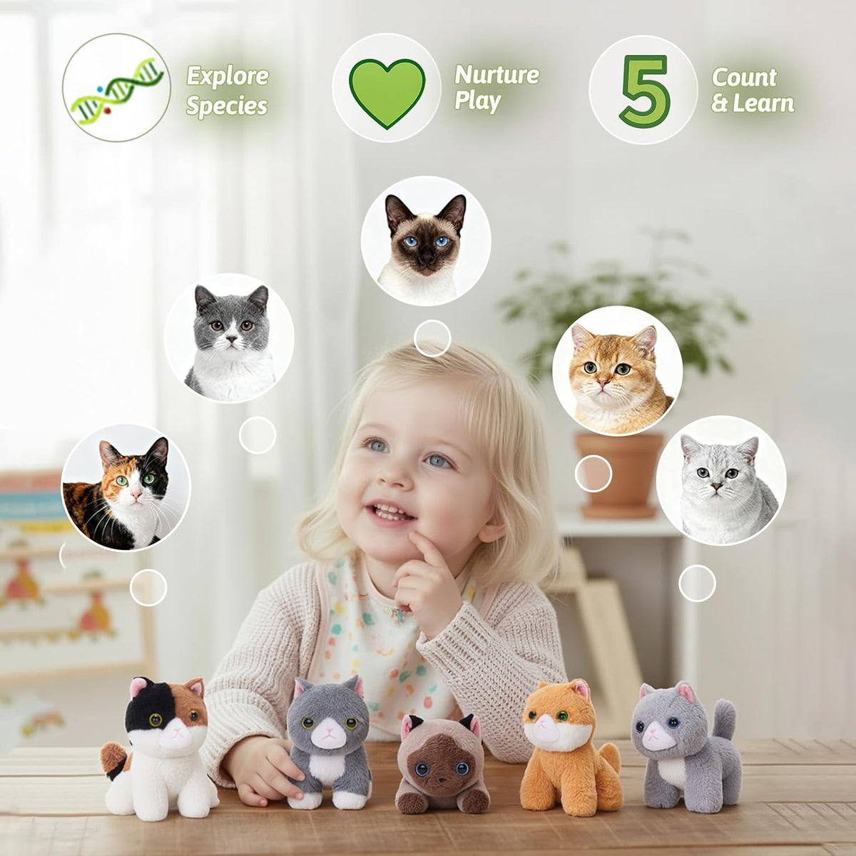Casa de animales de peluche para gatos con 5 juguetes suaves para n...