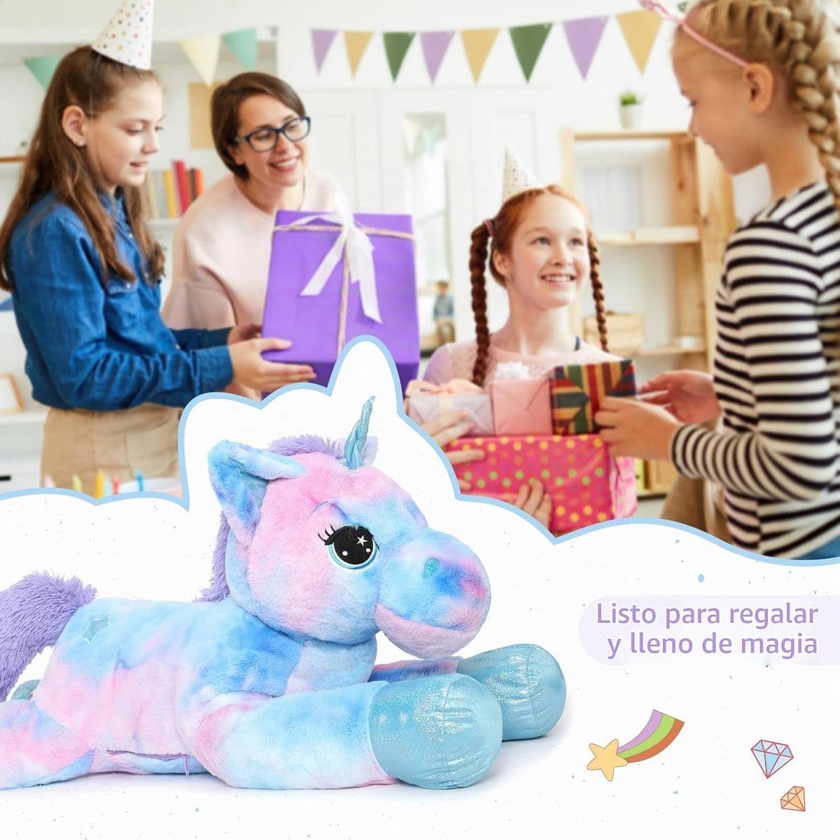 Muiteiur Animal de peluche de unicornio de 43.4 pulgadas, unicornio...