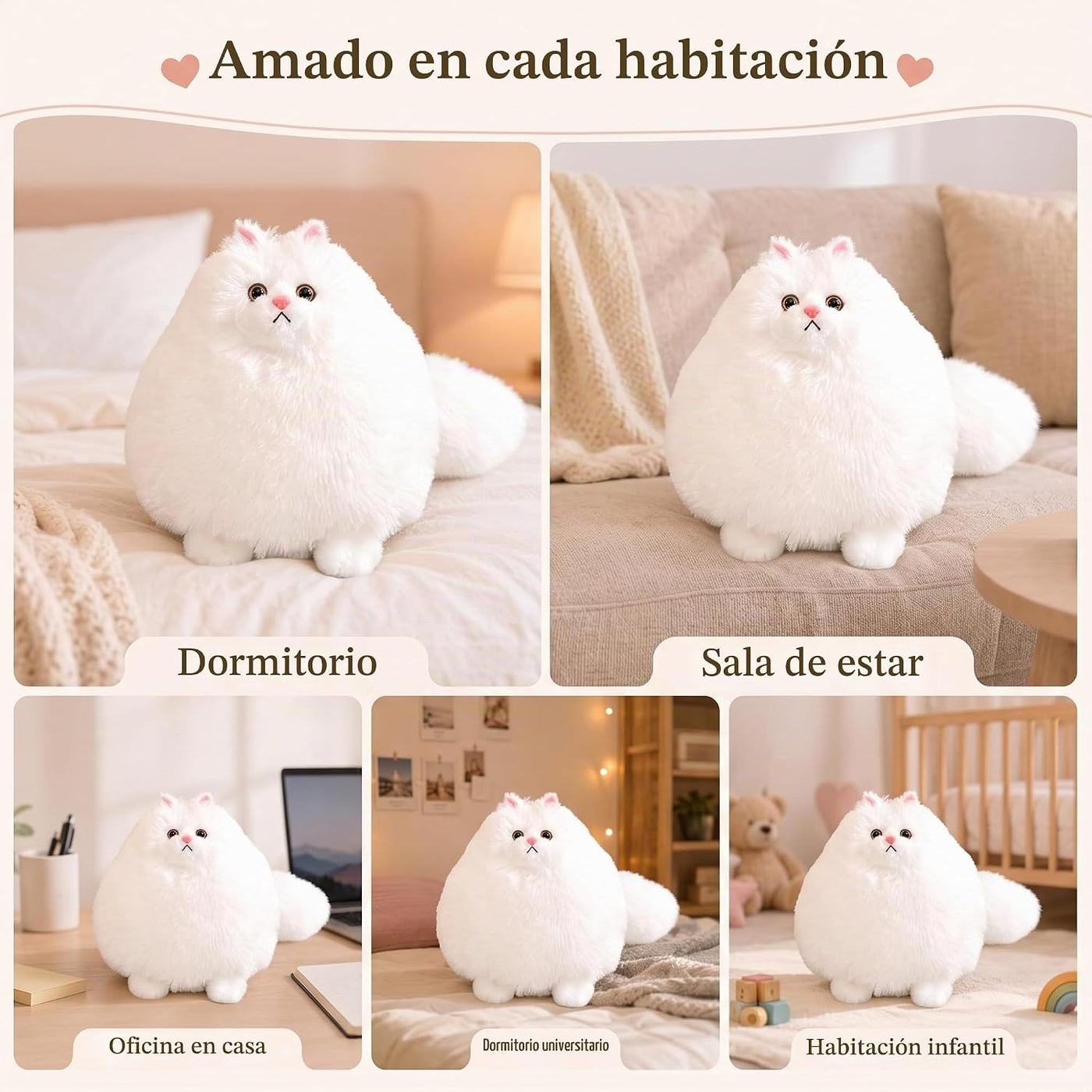 Winsterch Juguete de peluche de gato blanco de 10 pulgadas, animal...