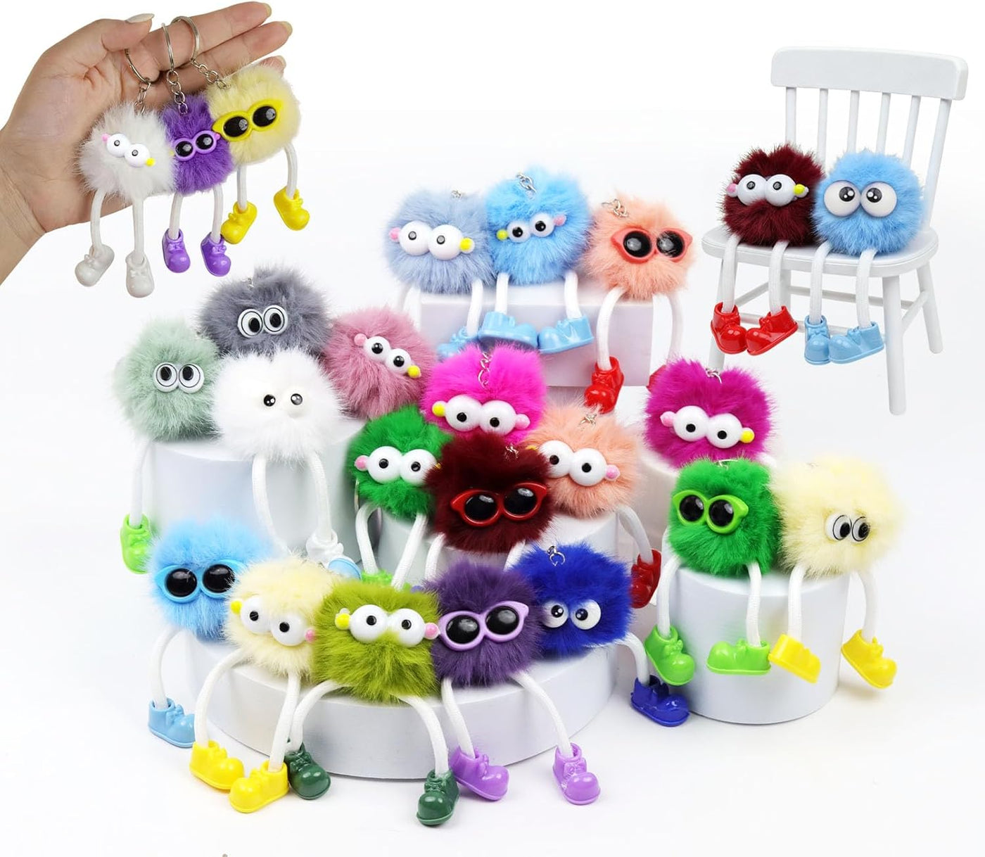 OMyFav 30 llaveros para niños, coloridos juguetes de peluche para f...