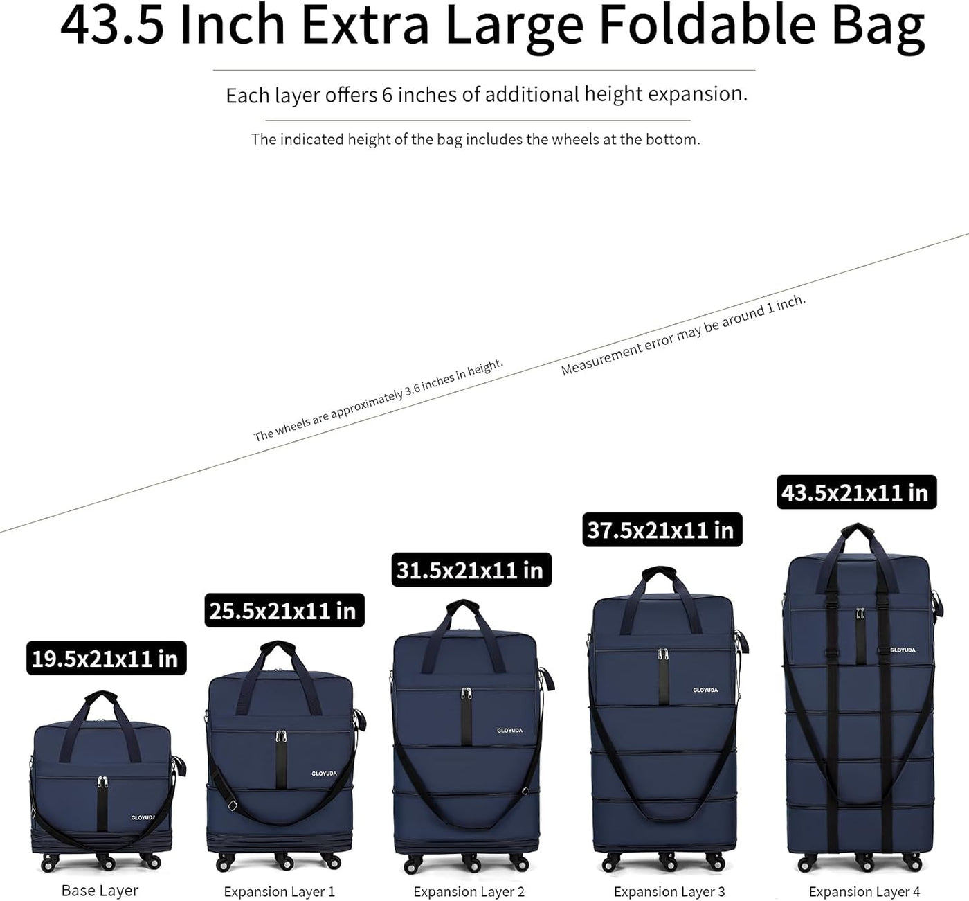 Gloyuda Maletas extra grandes de 43.8 pulgadas con ruedas, bolsa de...