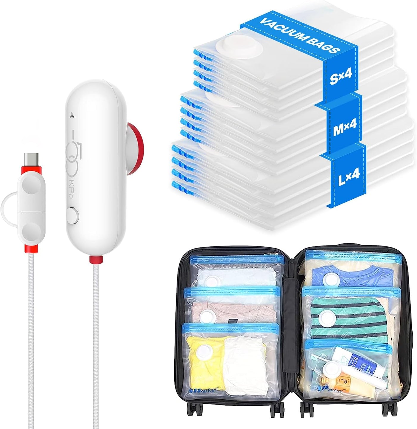 VMstr Paquete de 12 bolsas de almacenamiento al vacío de viaje con...
