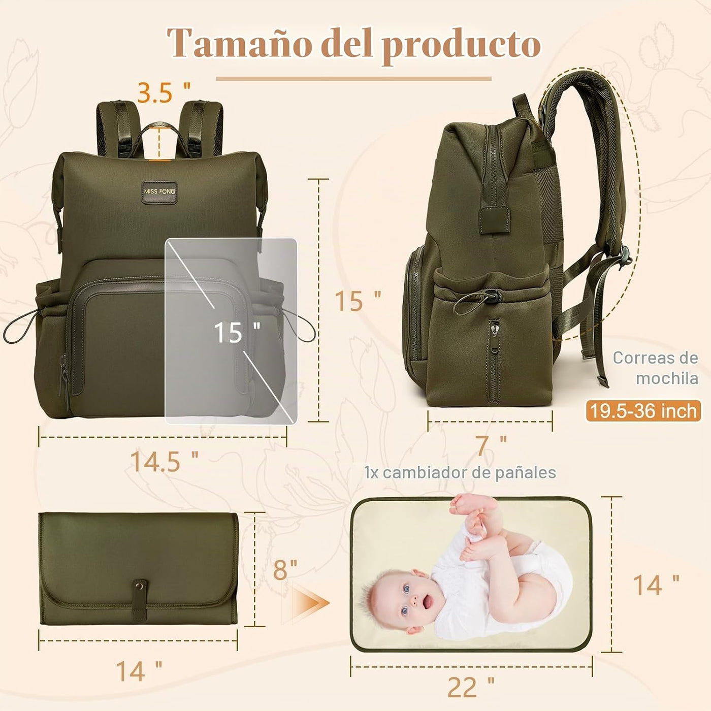 Miss Fong - Mochila para pañales Mochila de neopreno para bebé | Ma...