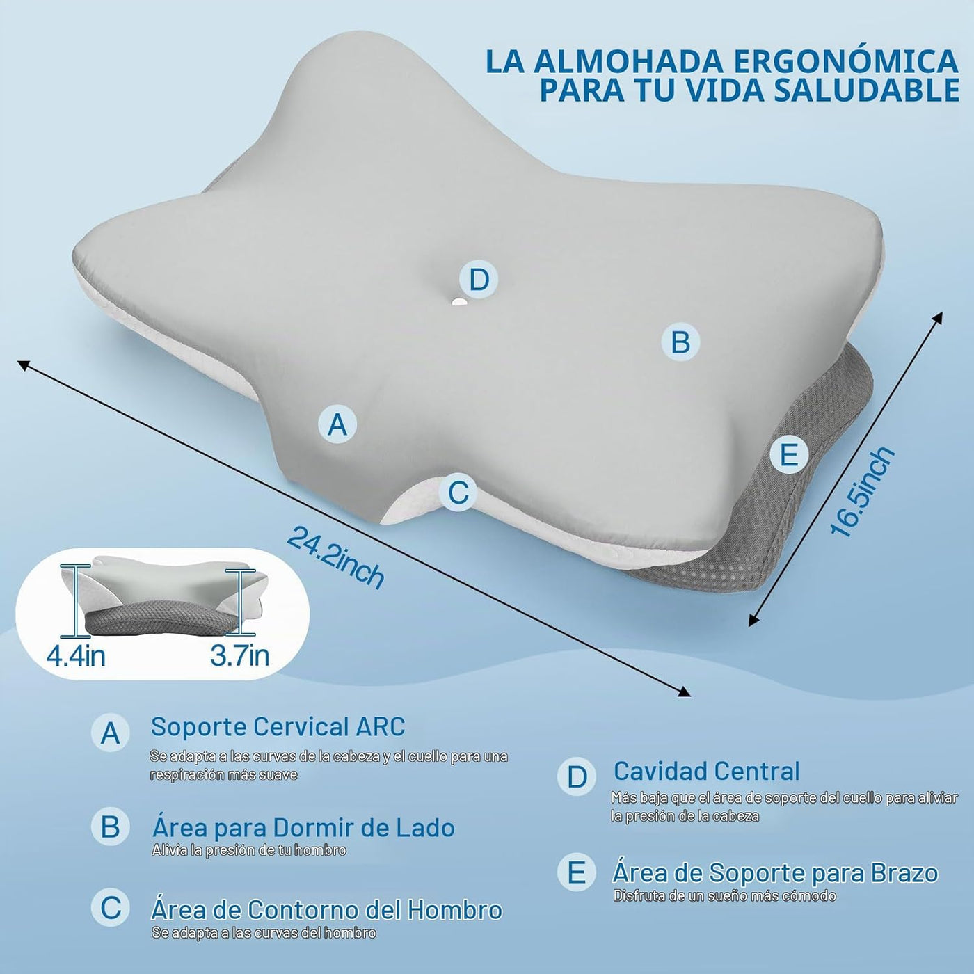 Krightlink - Almohada cervical de espuma viscoelástica ergonómica p...