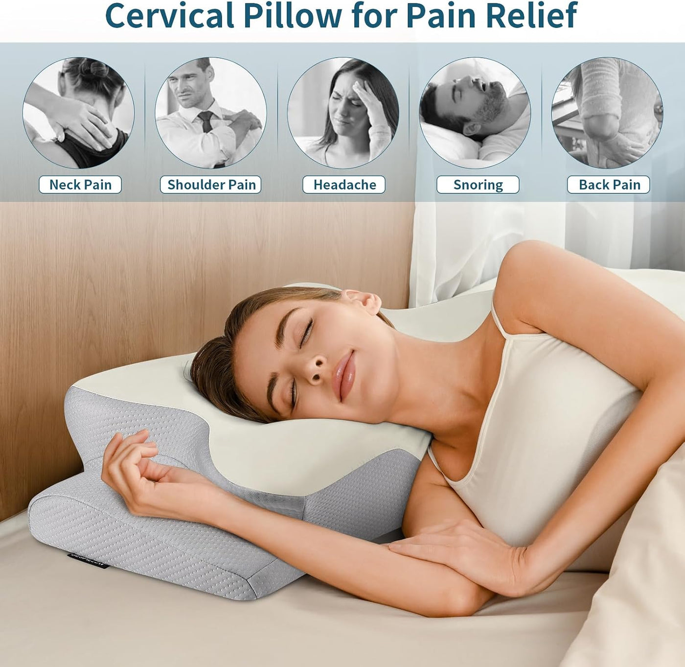 Almohada cervical para el cuello para aliviar el dolor, almohada er...