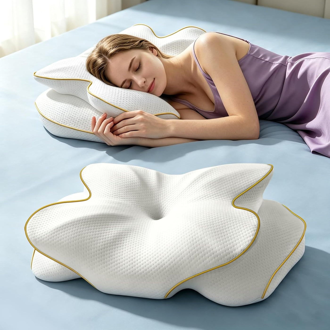 AZBESTPRO Almohada cervical de espuma viscoelástica para soporte de...