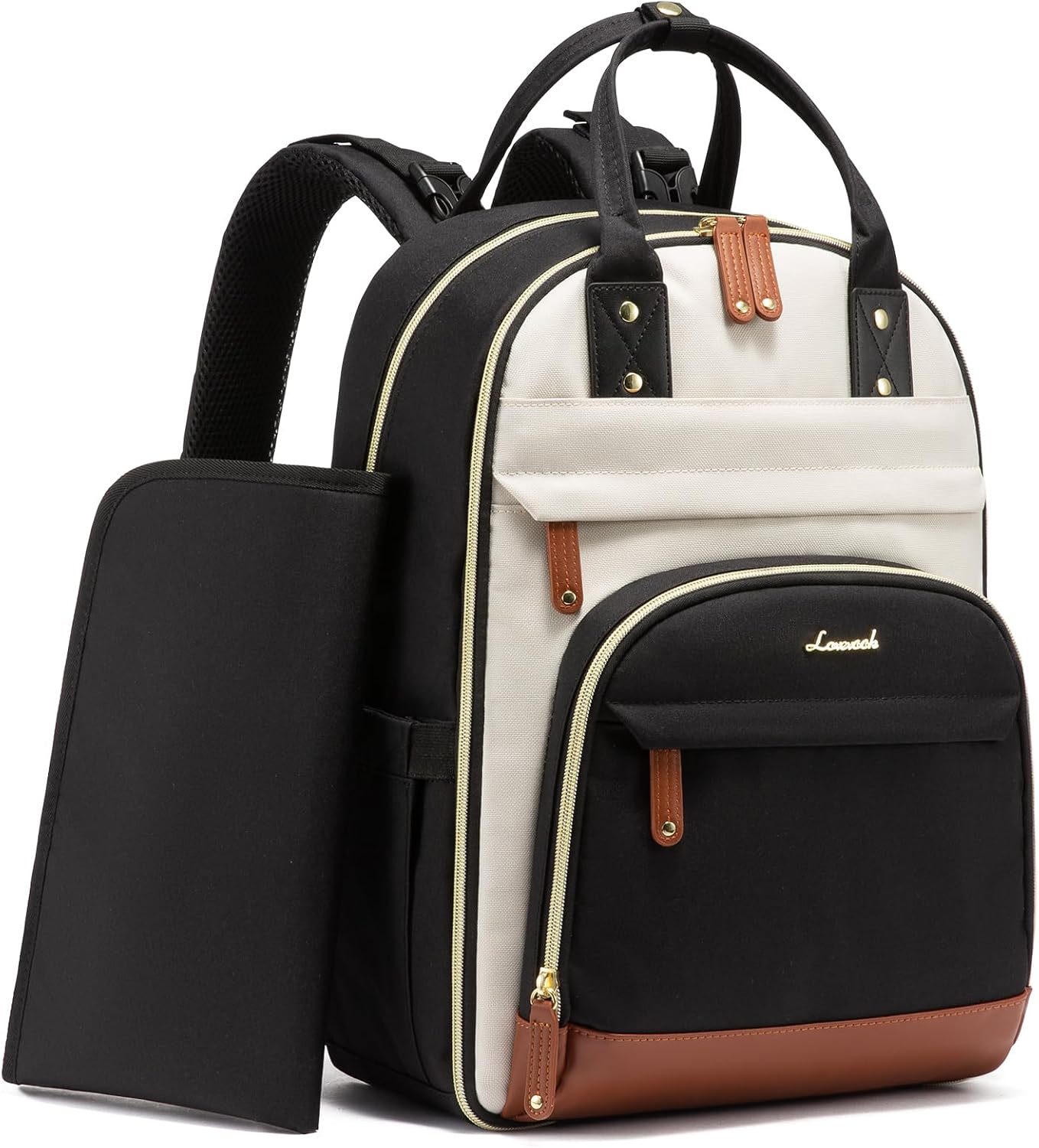 LOVEVOOK mochila para pañales de gran capacidad, Beige Marrón Negro...