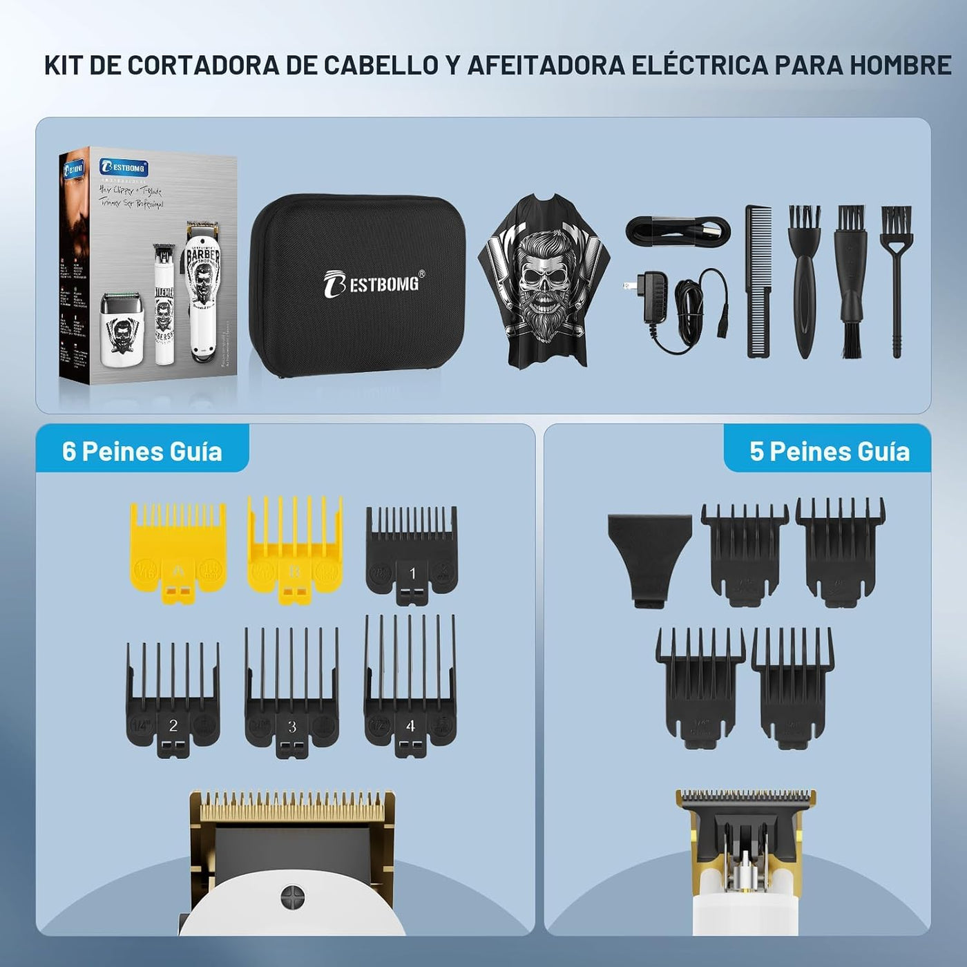 BESTBOMG® Cortapelos para hombres, juego de recortadora, recortador...