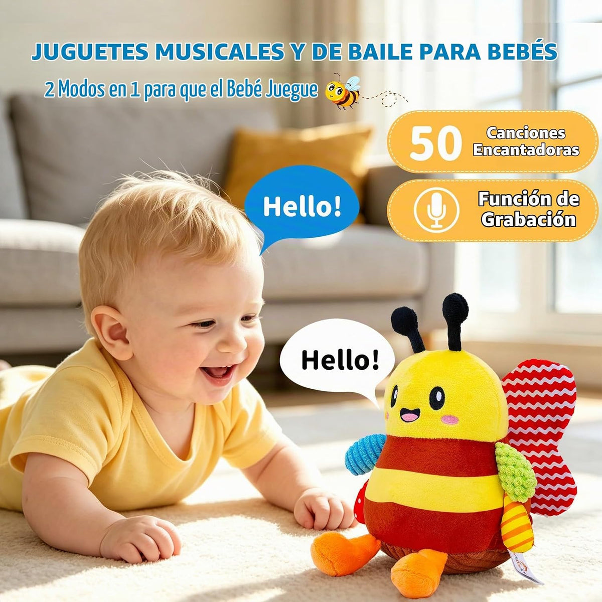 Juguetes para bebés de 12 a 18 meses, juguete musical de peluche pa...