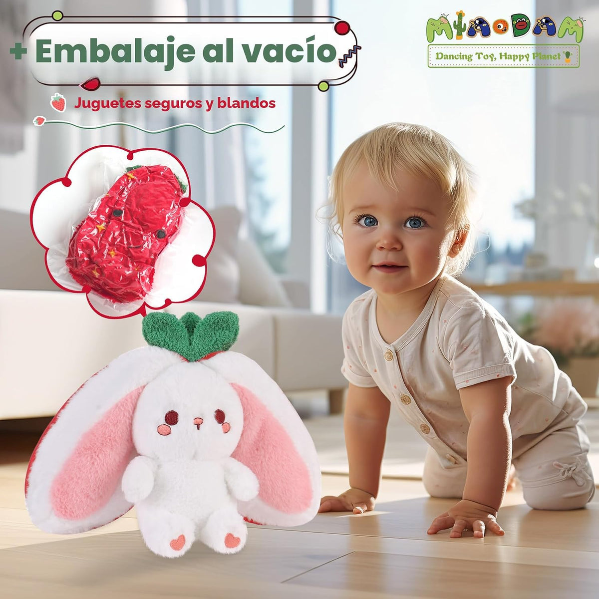 MIAODAM - Juguete de peluche de conejo de fresa de 13.7 pulgadas, c...