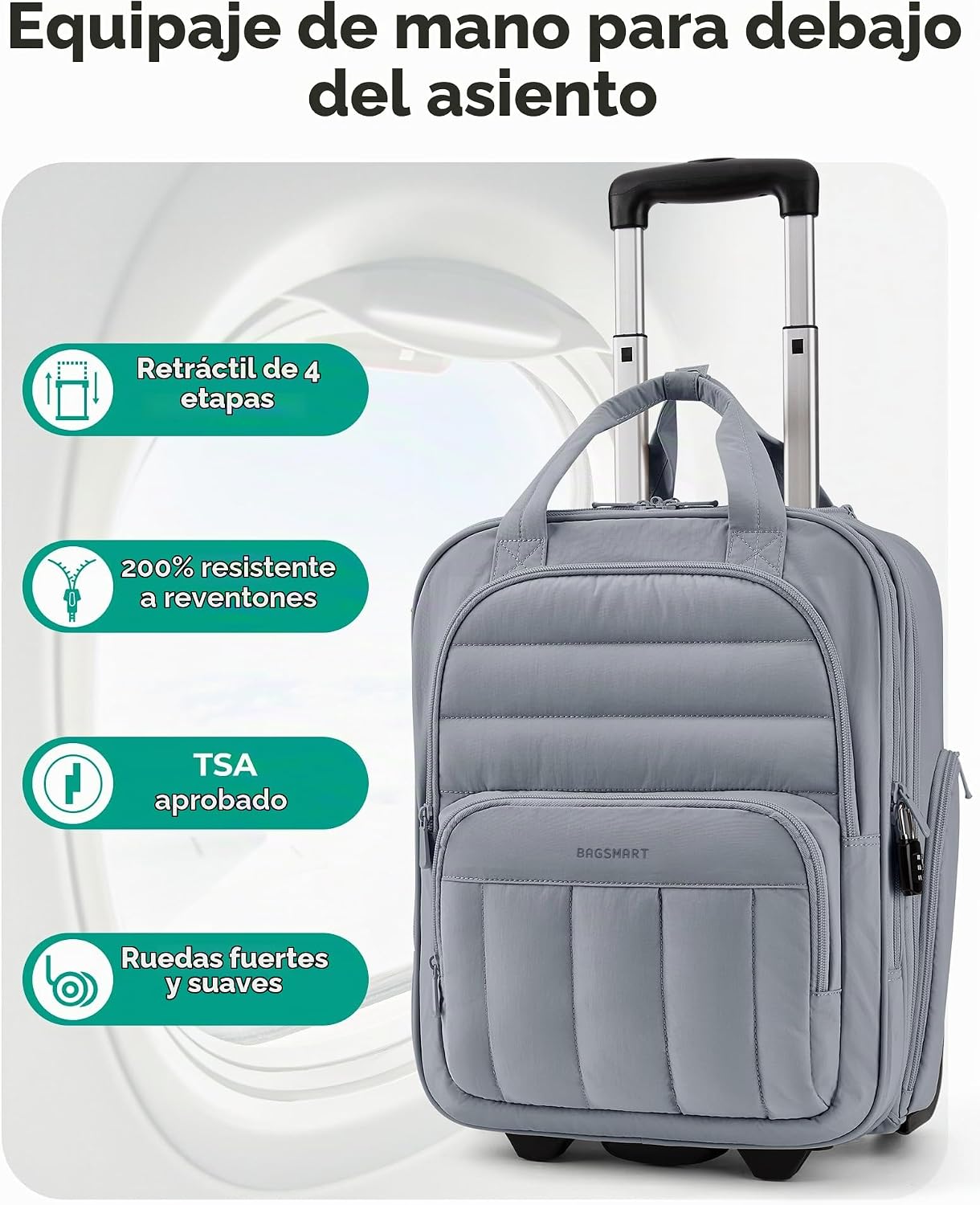 BAGSMART Equipaje de mano, maleta de viaje debajo del asiento de 16...