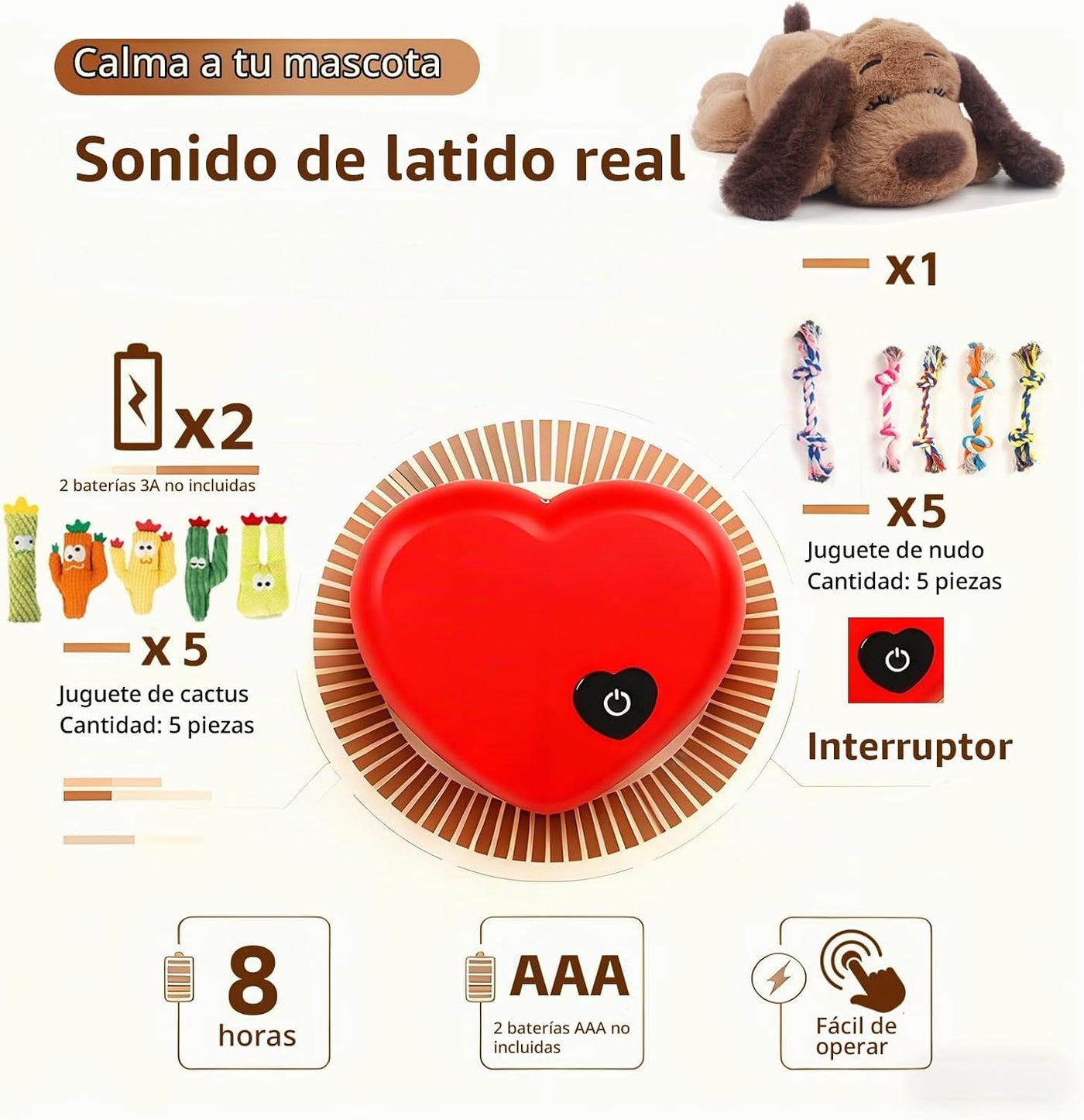BEVERLYSHARK Juguete de latido del corazón para cachorro, alivio de...