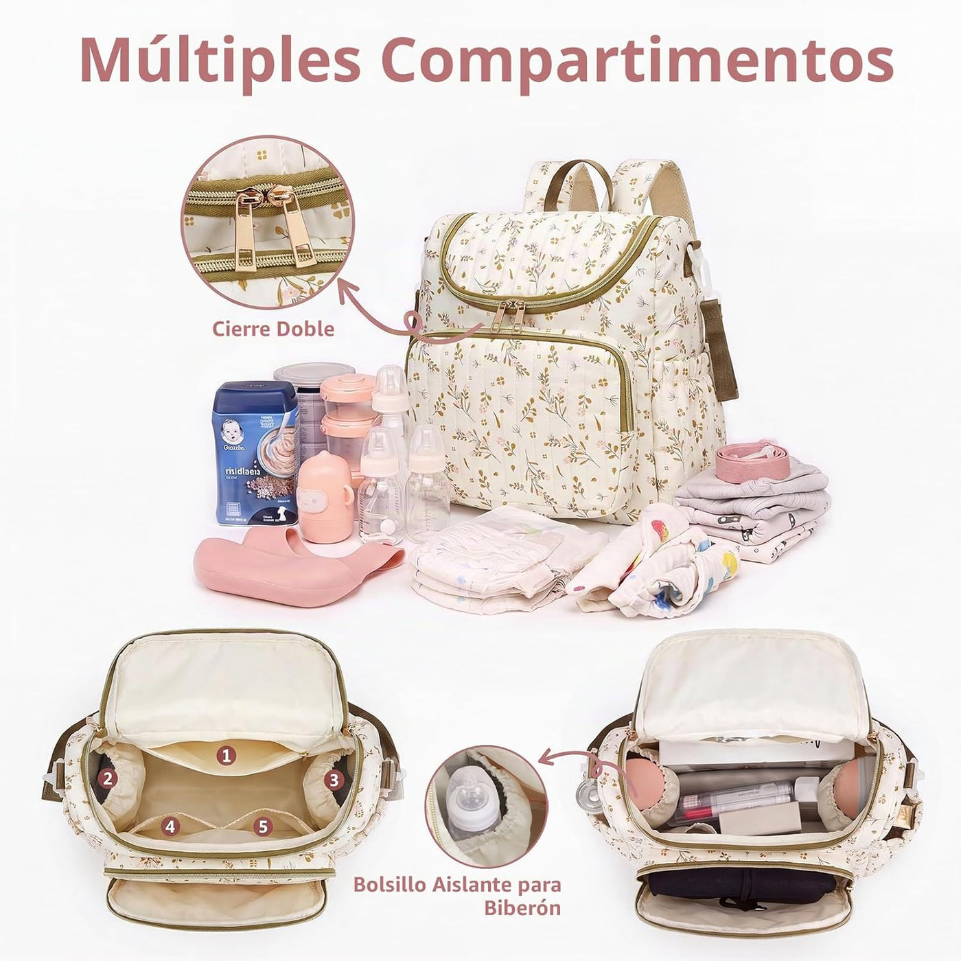 YESFIXS Mochila acolchada para pañales, mochila grande con estampad...