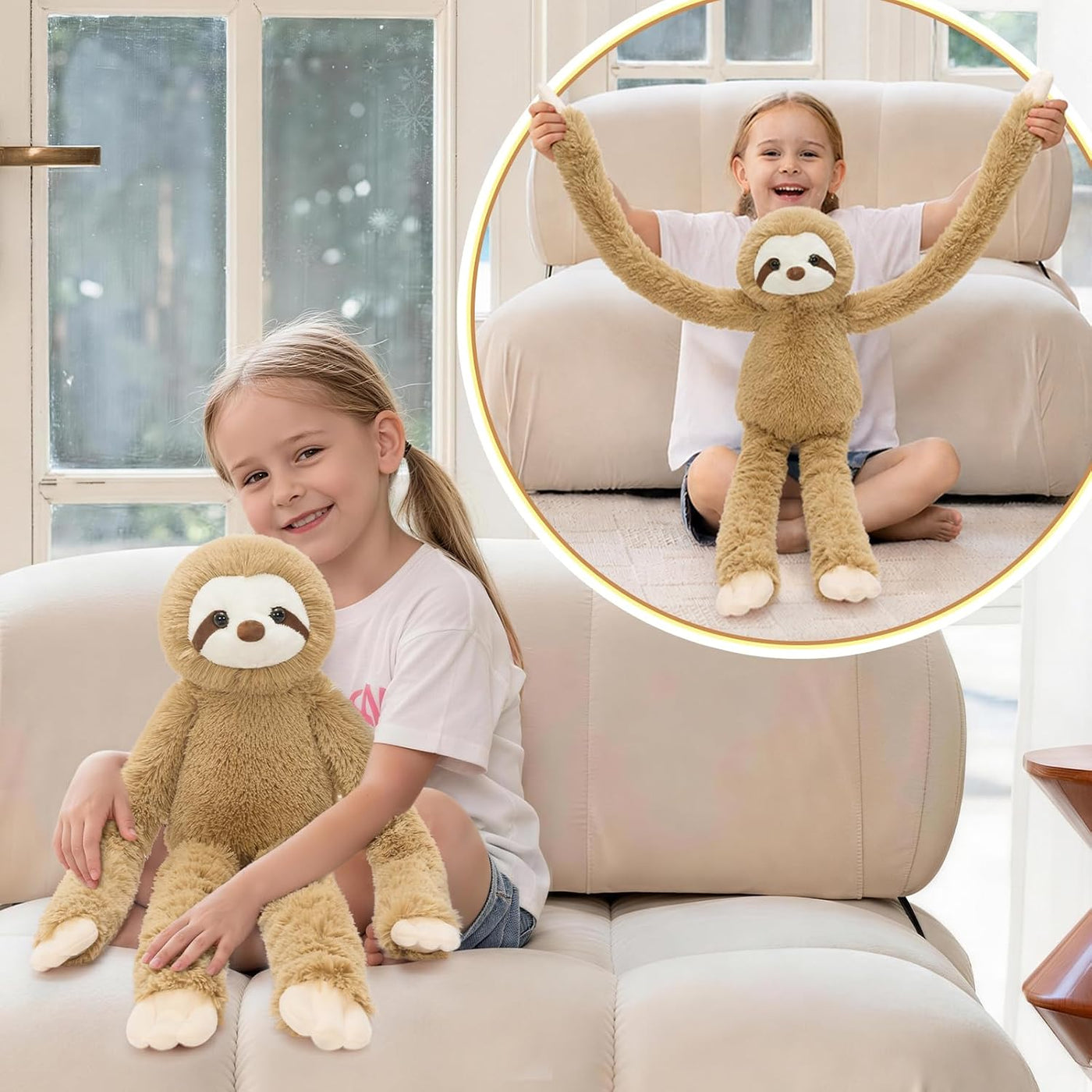 MorisMos Perezoso de peluche, juguete de peluche de brazos largos e...