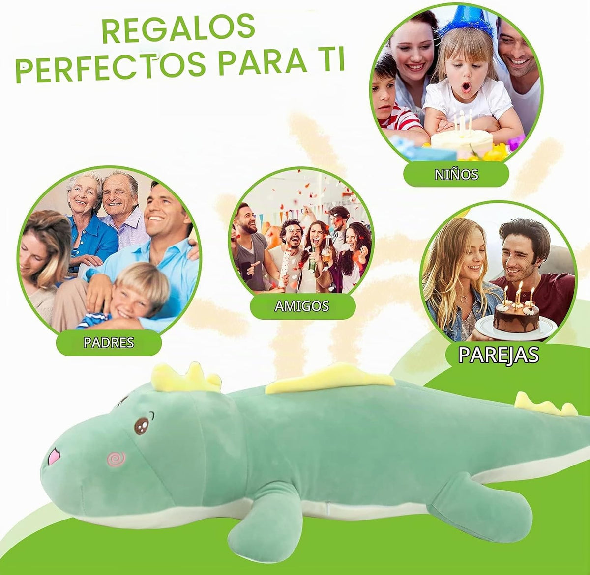 Tianmihou Almohada de felpa de dinosaurio gigante de 52 pulgadas, a...