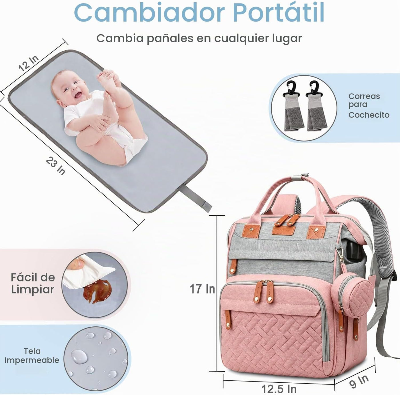SHITIESHOU Bolsa de pañales para mamá y papá, con cambiador, 19 bol...