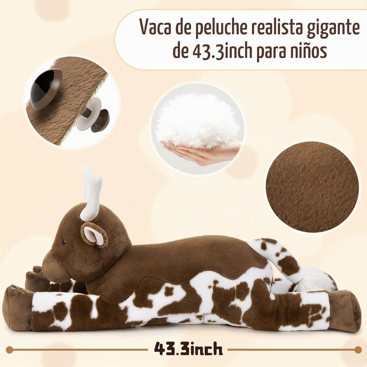 Tezituor 43.3 animal de peluche gigante de vaca de cuernos largos,...