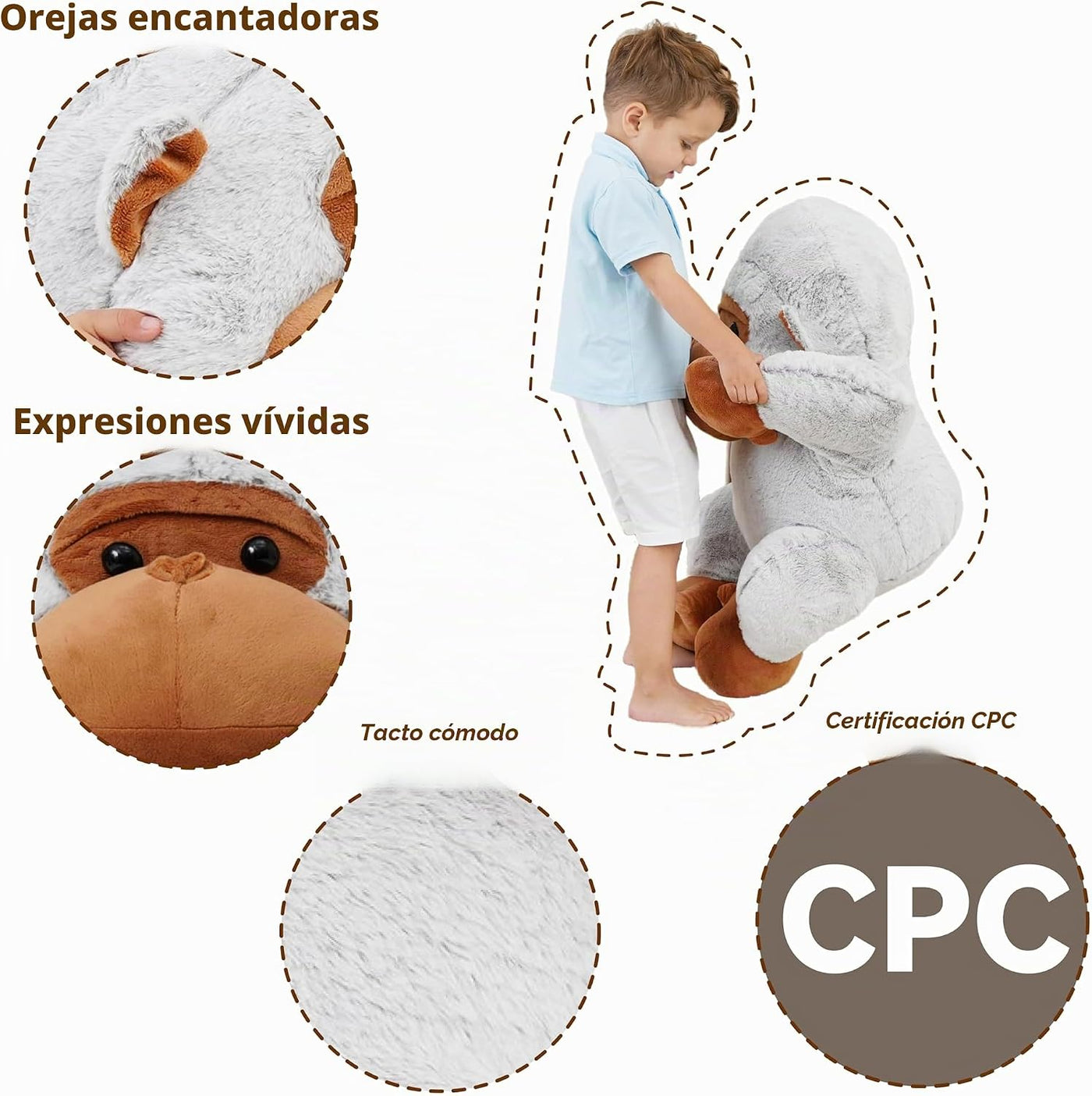 Jrystar Gorila gigante de peluche, juguetes de peluche grandes de g...