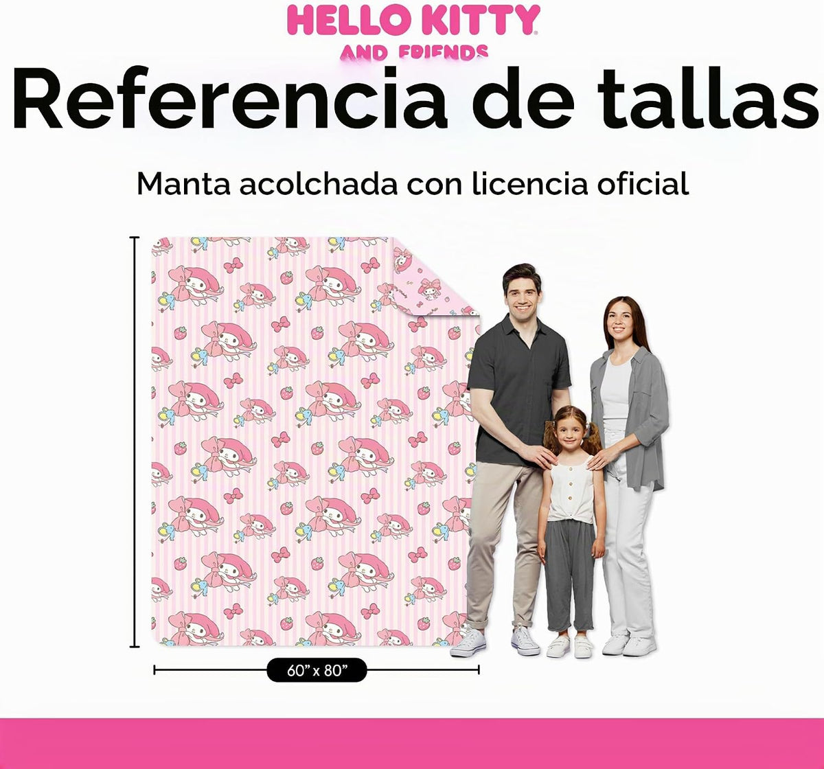 Northwest Sanrio My Melody - Manta acolchada a rayas, cómoda manta...