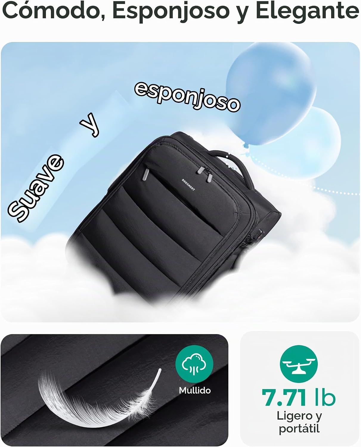 BAGSMART Equipaje de mano debajo del asiento aprobado por aerolínea...
