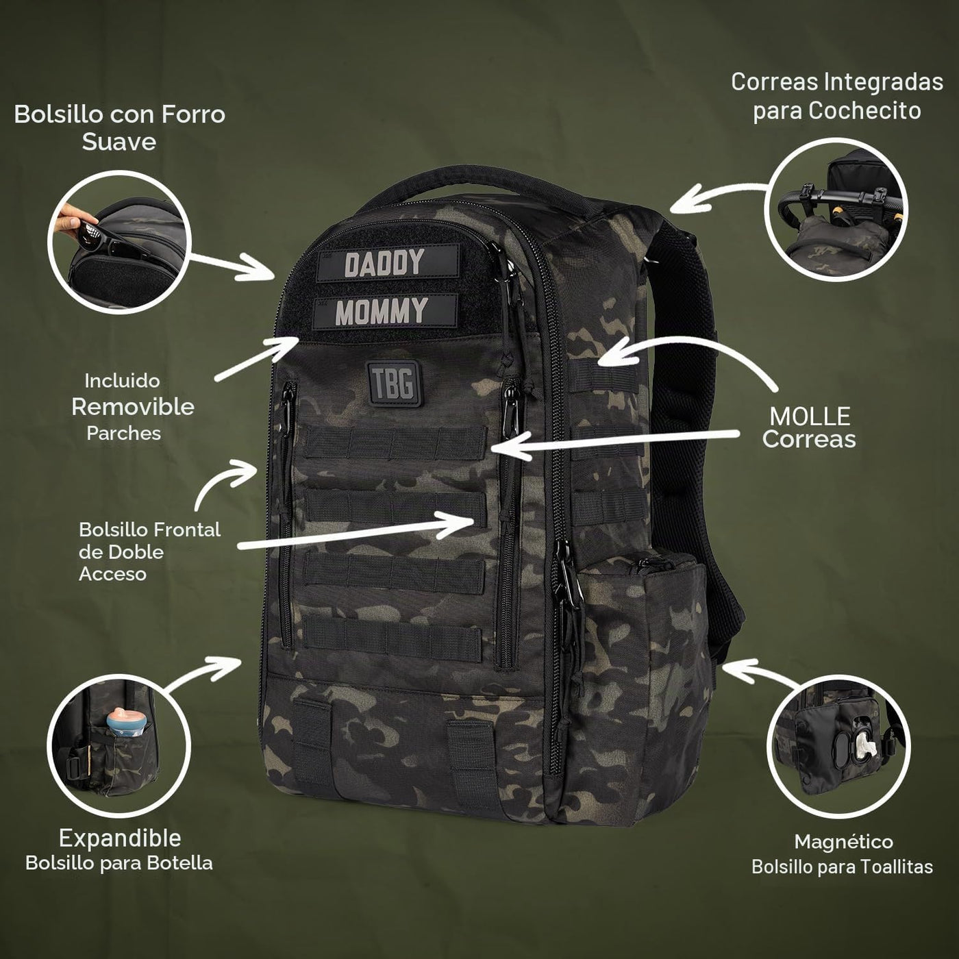 Tactical Baby Gear Daypack Mochila Táctica de Pañales para Papás -...