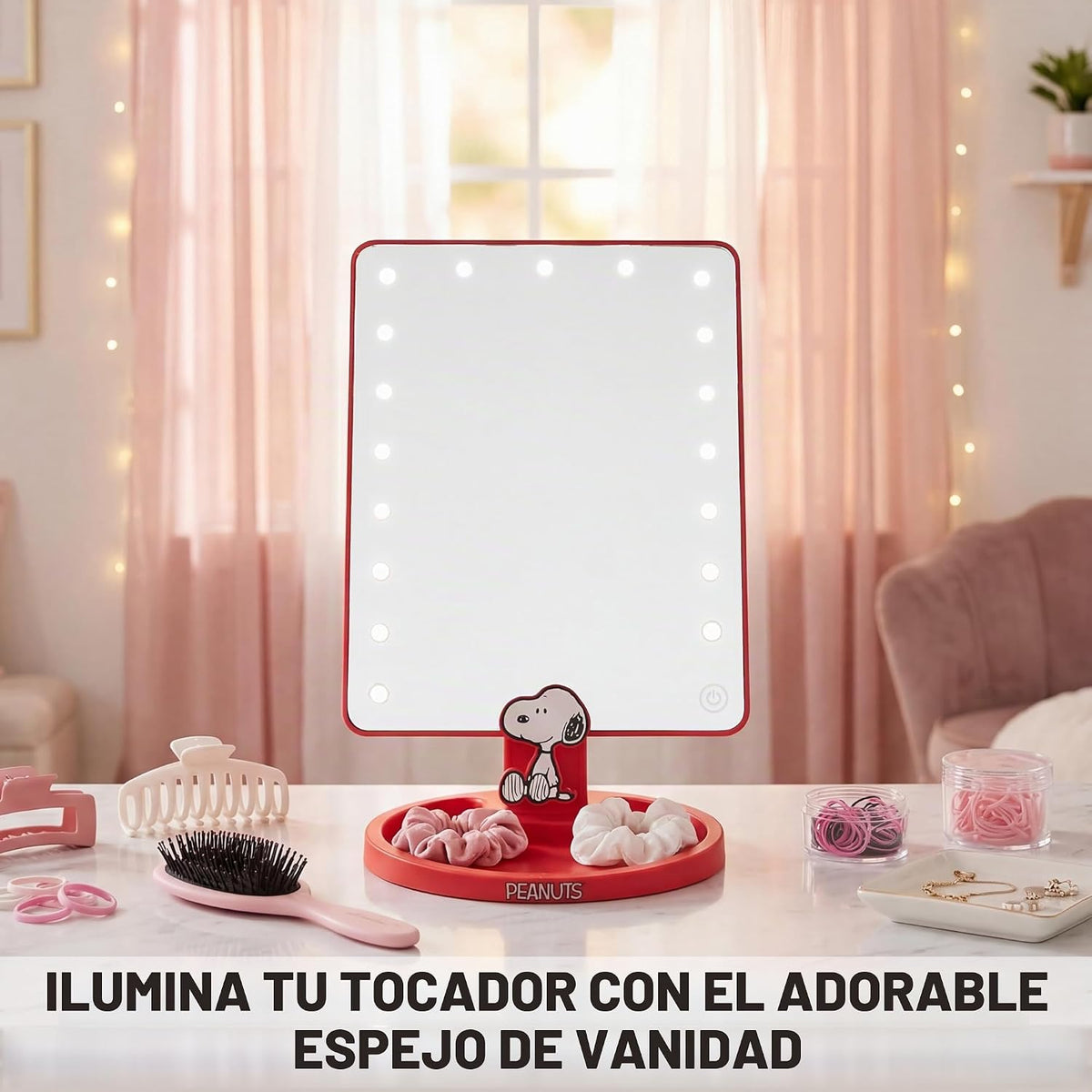 Get Trend Peanuts Snoopy - Espejo de maquillaje para niñas con luce...