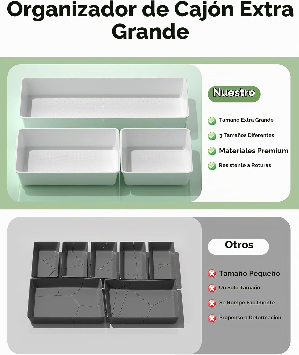MLIKLU Juego de 10 organizadores de cajones de plástico de gran tam...