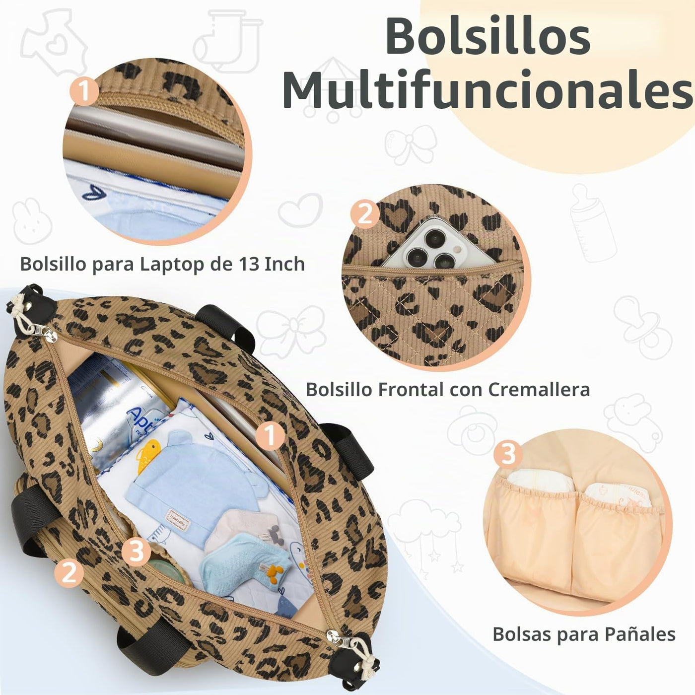Tenot Bolsa de Pañales Tipo Tote de Pana, Bolsa de Bebé de Viaje Ti...