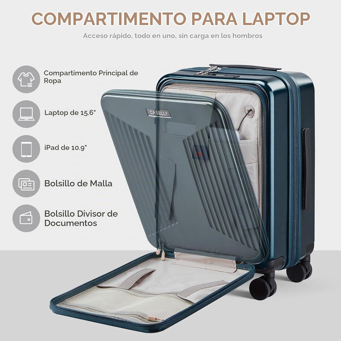 CASELLY Maletas de equipaje de mano con apertura superior, ampliabl...