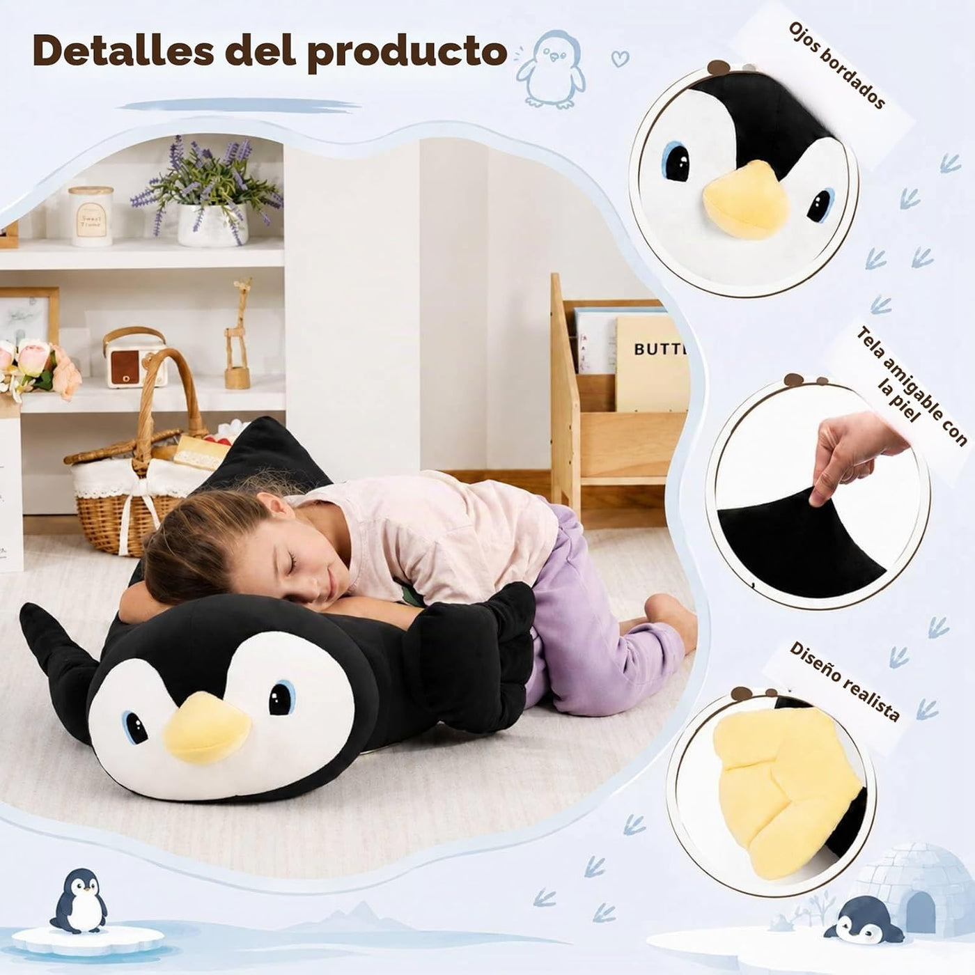MorisMos Juguete de peluche de pingüino de 39.4 pulgadas, almohada...