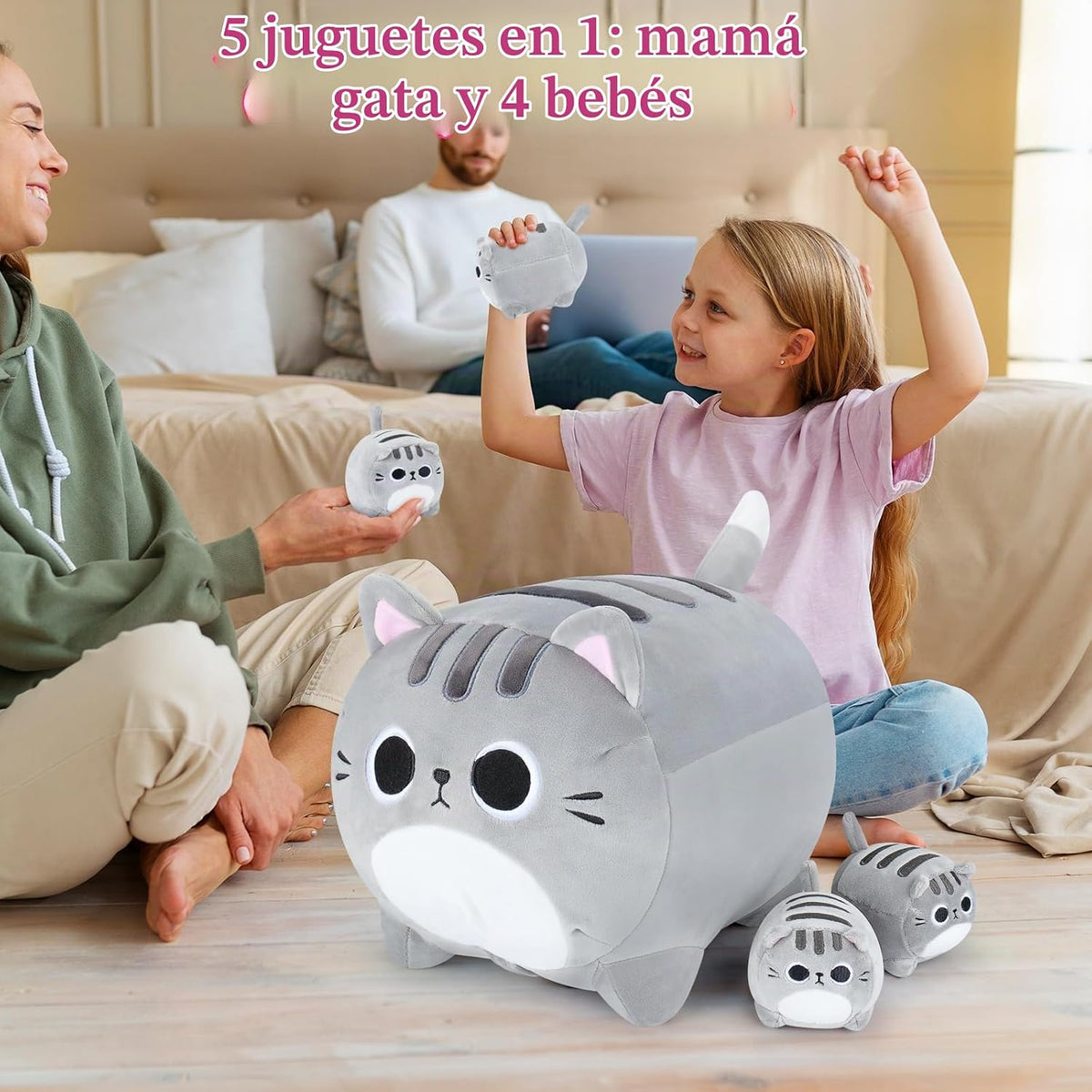 5 piezas de peluche de gato gris de la familia de 15.8 pulgadas, ga...