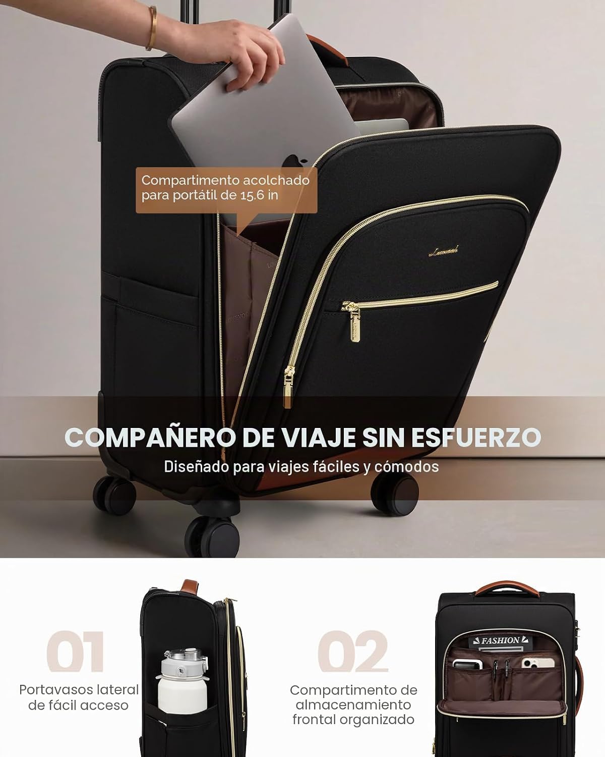LOVEVOOK Maleta de mano ligera con ruedas dobles giratorias y cerra...