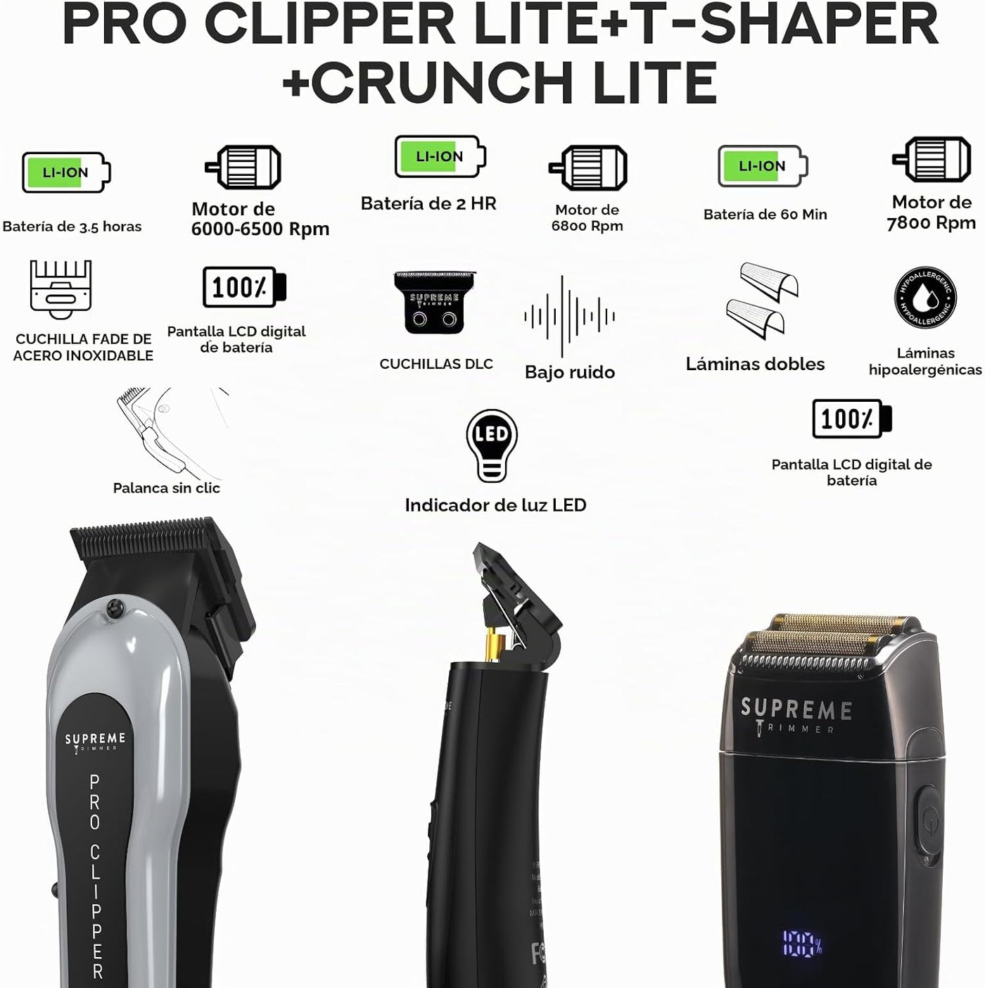 Supreme Trimmer Paquete de Barbero 3 en 1 | Pro Clipper Lite, Recor...