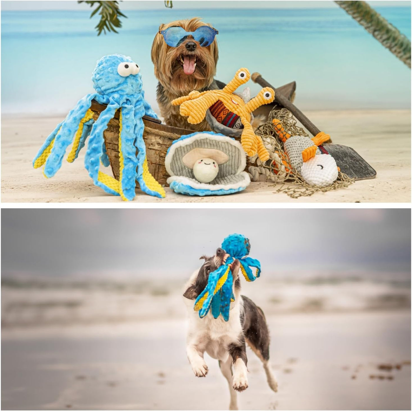 Nocciola Juguete de pulpo azul chirriante arrugado para perros, jug...