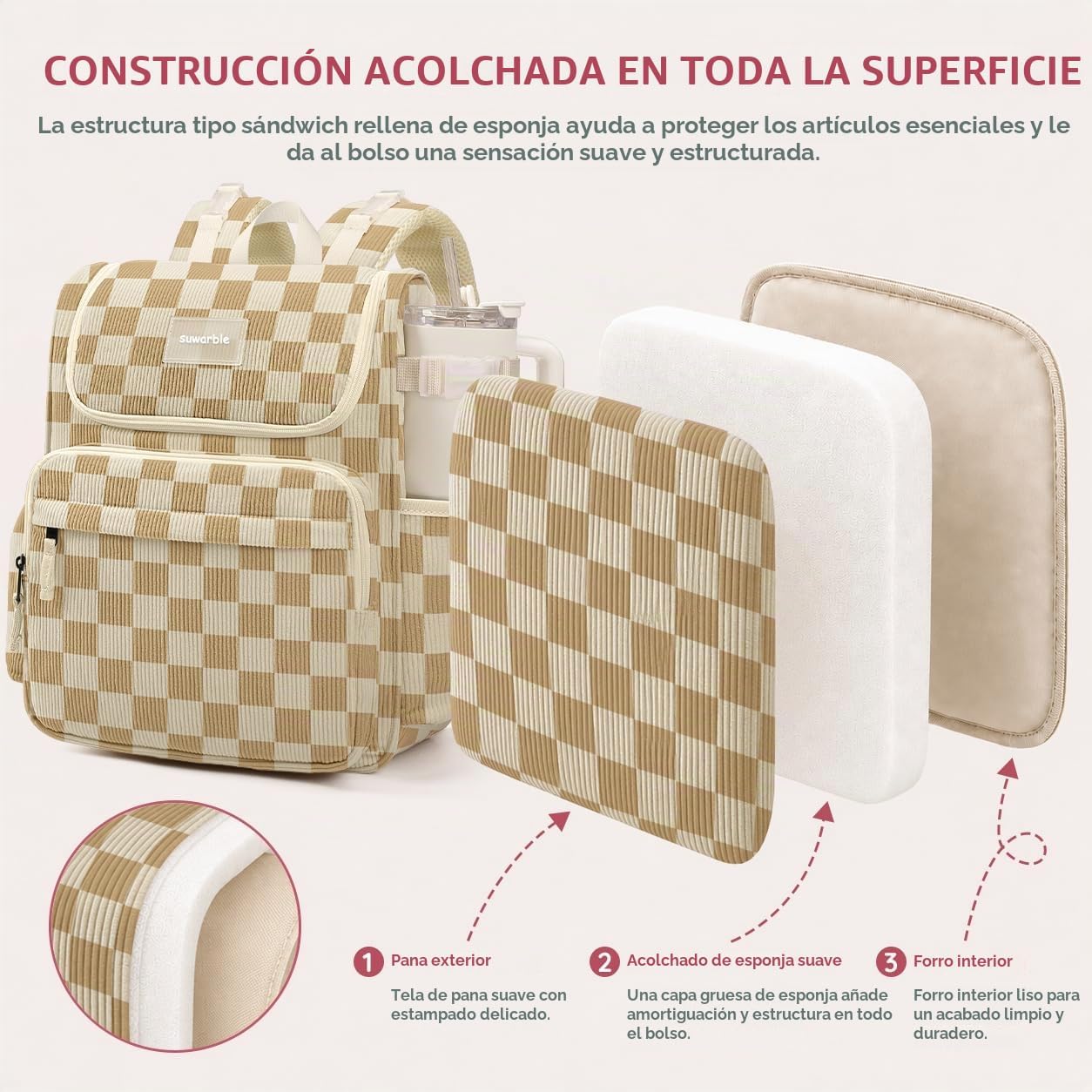 suwarble Mochila grande de pana para pañales para mamá, mochila de...