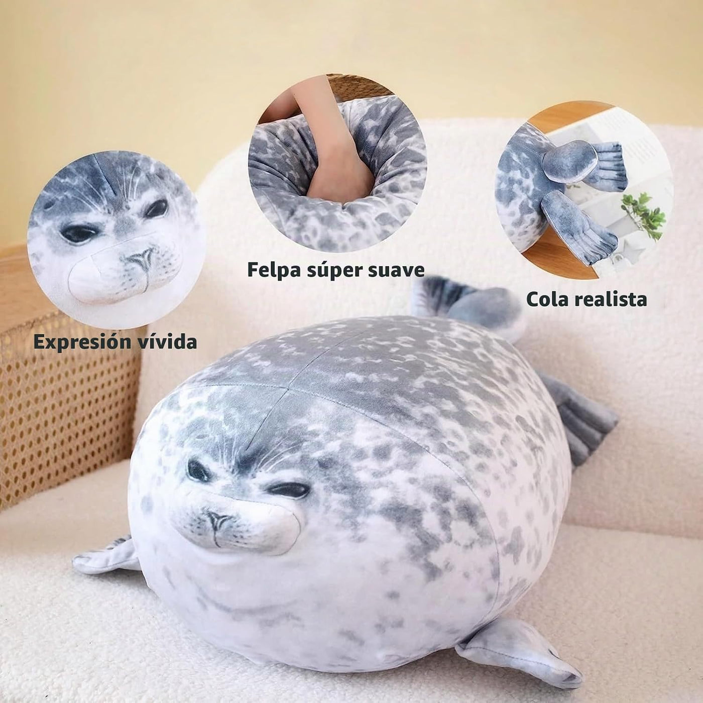 LUXSIT - Almohada de foca gordita de 23.8 pulgadas, almohada grande...