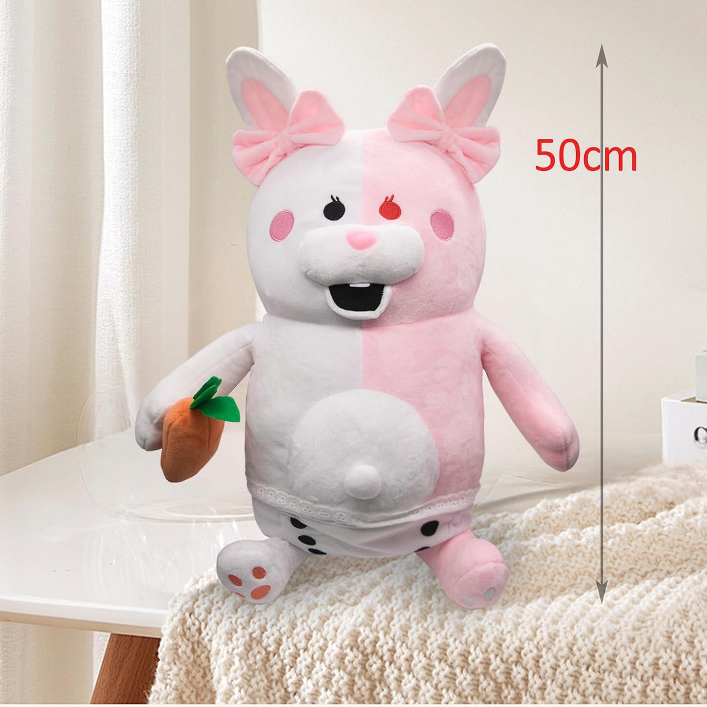Werycos Juguete de peluche de anime de conejo blanco rosa de 19.7 in