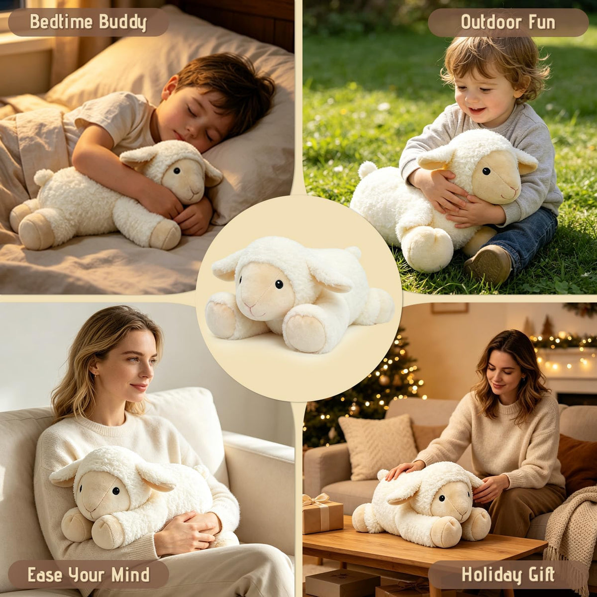JUSTQUNSEEN Animales de peluche con peso de cordero para adultos y...