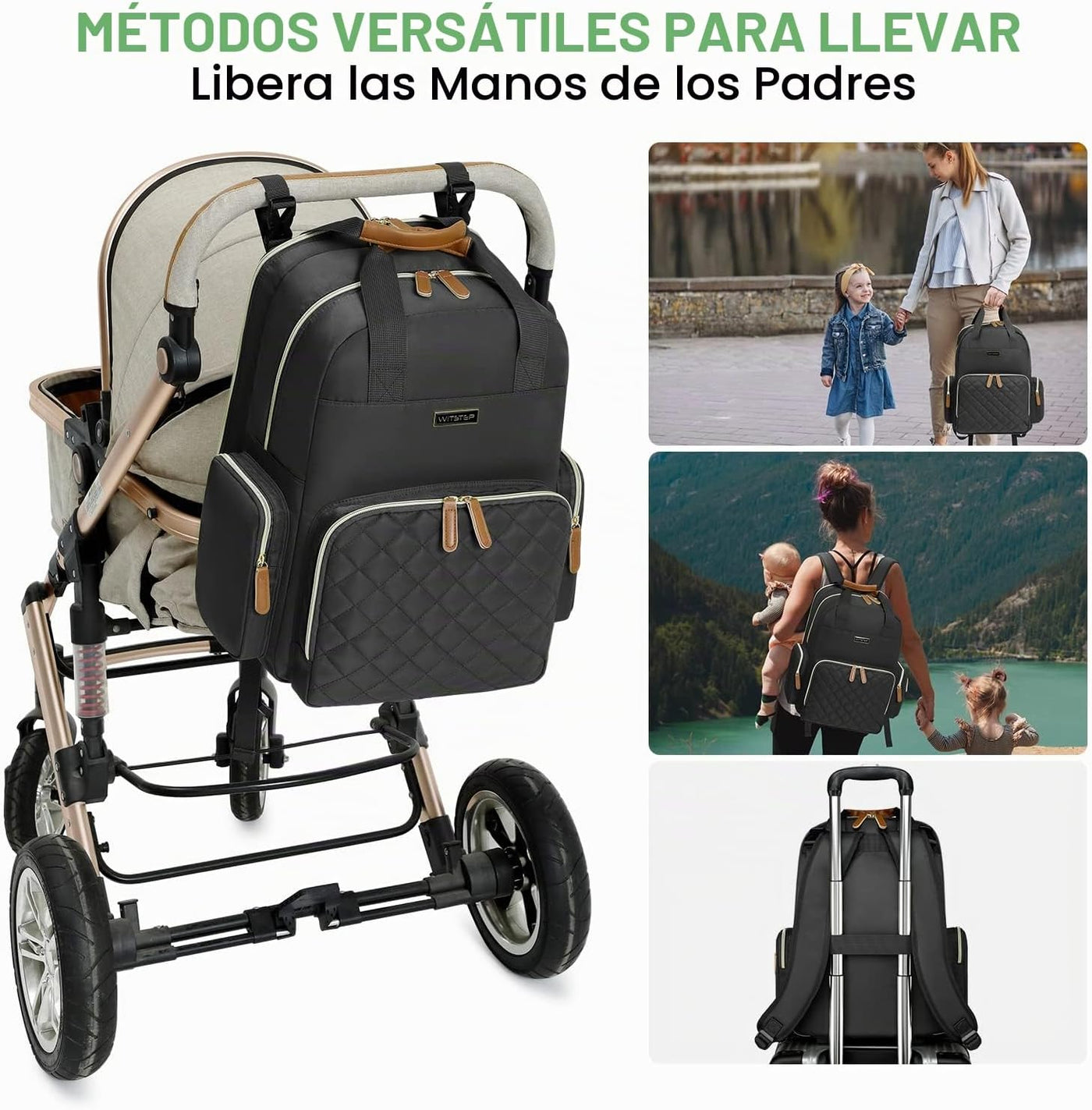 WITSTEP Mochila para pañales con cambiador, organizador de bolsas d...