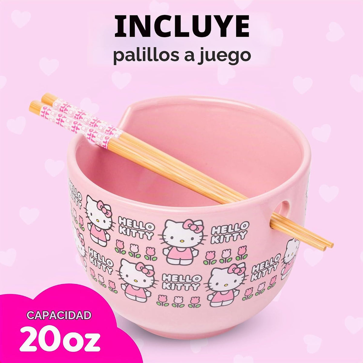 Silver Buffalo Sanrio Hello Kitty Tazón de cerámica para ramen y ar...