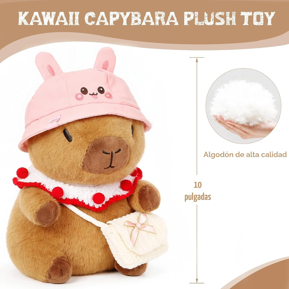 TITQWOP Juguete de peluche Capybara marrón de 10.2 pulgadas con 9 p...