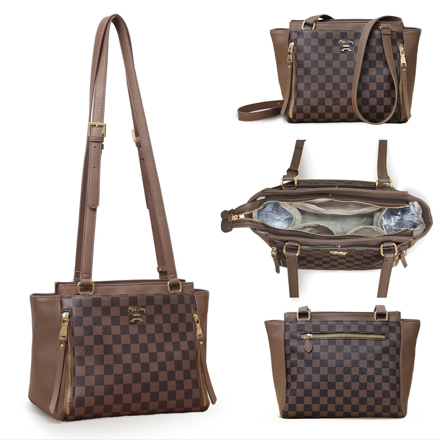 miss fong Bolsa de pañales pequeña de cuero para mujer, bolso de pa...