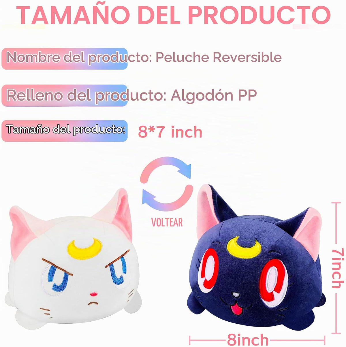 Memall Lindo gato reversible de 8 pulgadas, juguete de peluche de a...