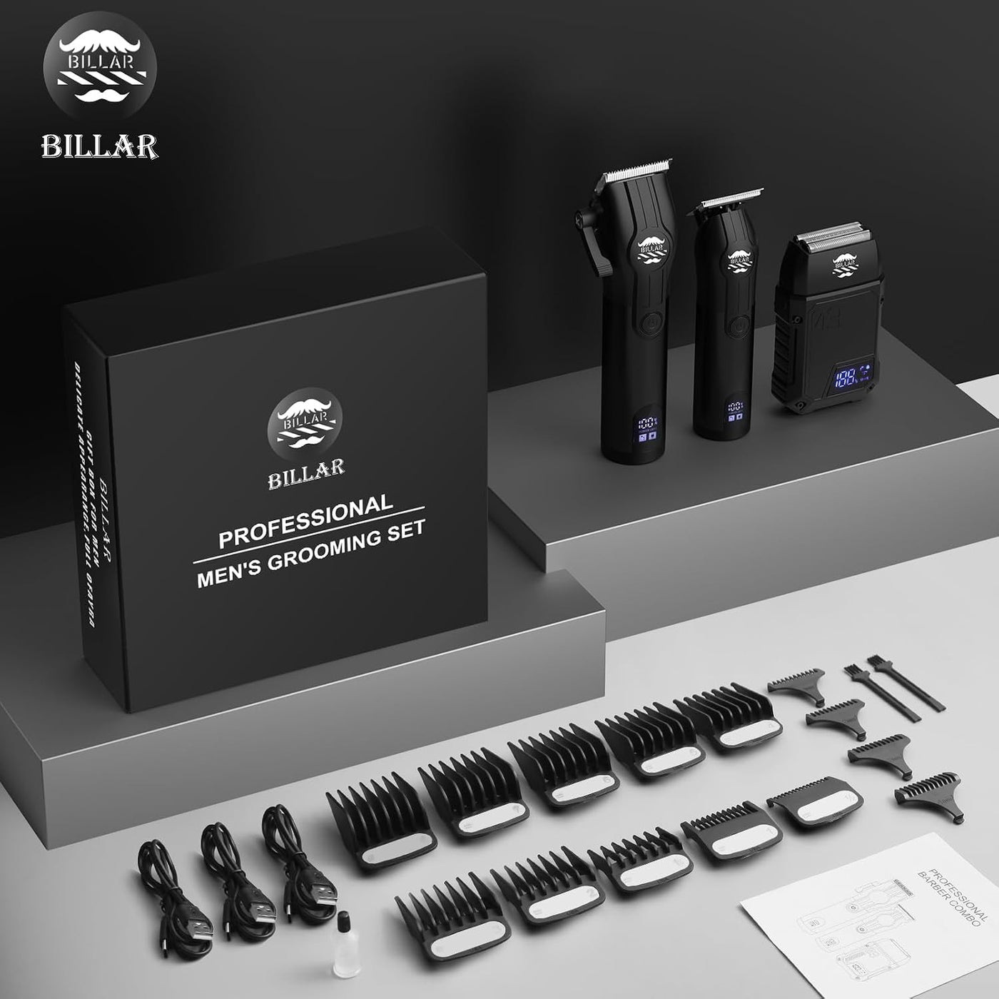 BILLAR® Kit de peluquero inalámbrico, juego profesional de cortapel...