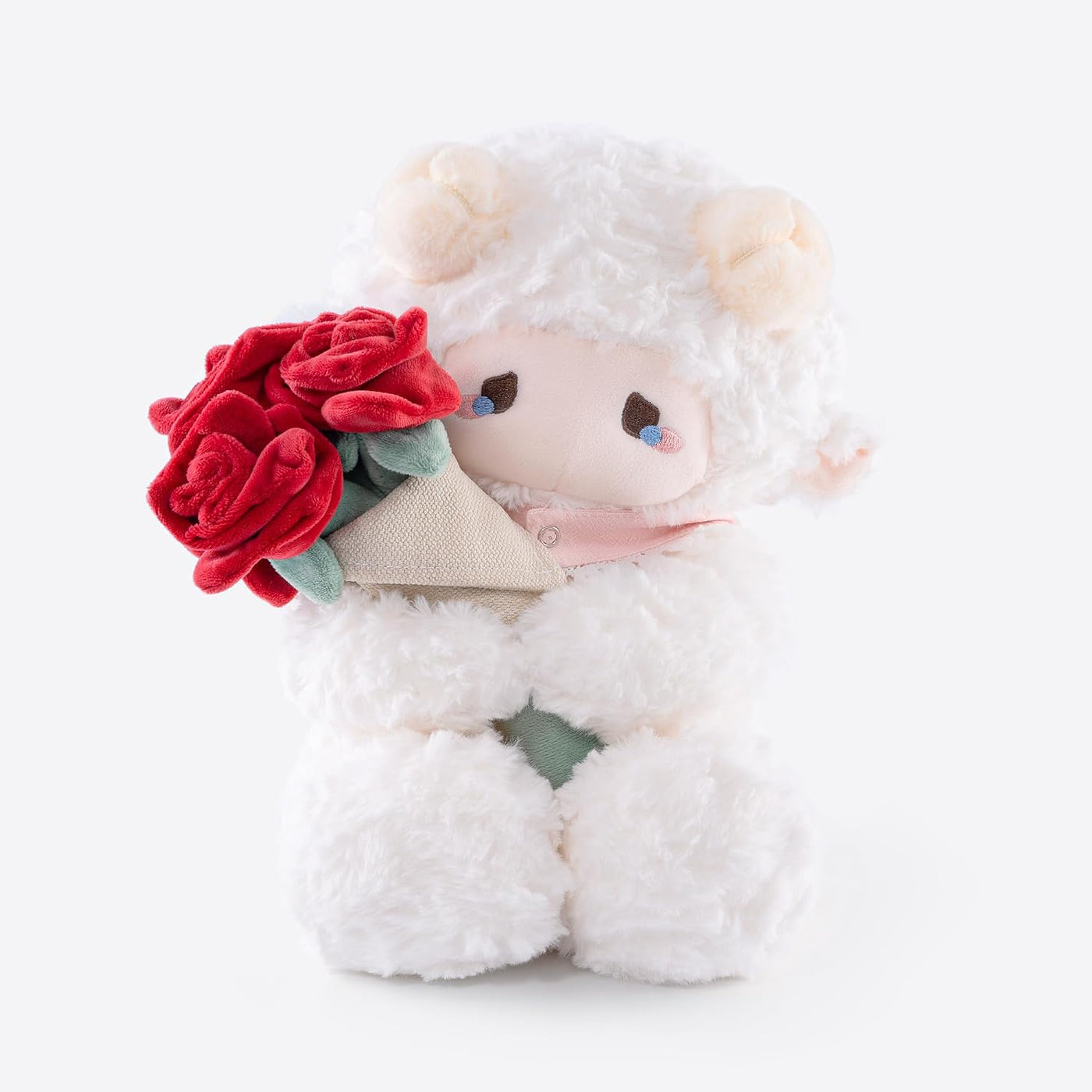 Peluche de cordero blanco de 11.4 pulgadas con ramo extraíble de ro...
