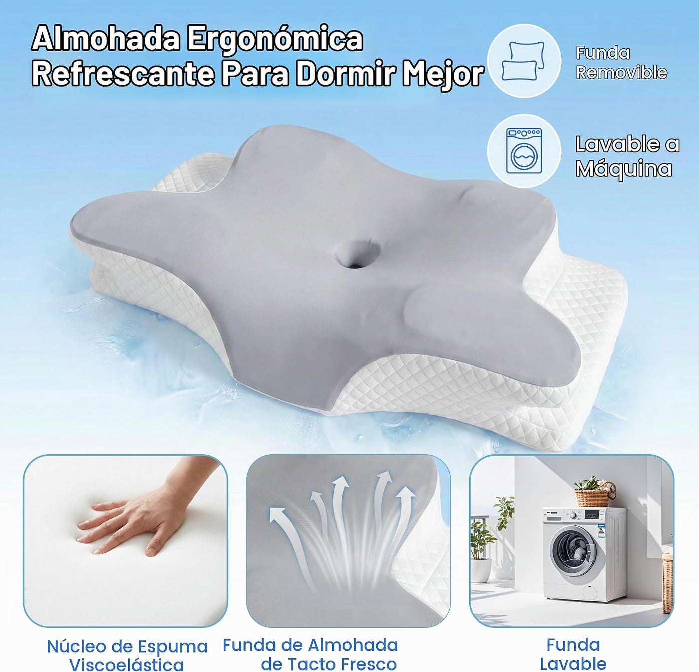 Almohada cervical para aliviar el dolor de cuello, almohada ortopéd...
