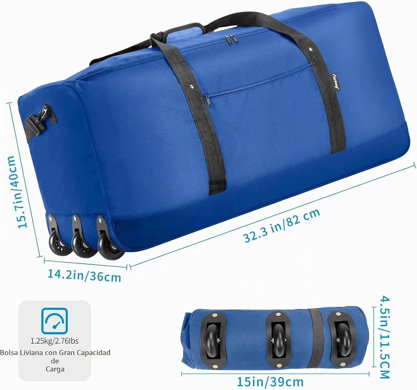 Finnhomy Bolsa de Lona Rodante Plegable de 120L con 3 Ruedas, Bolsa...
