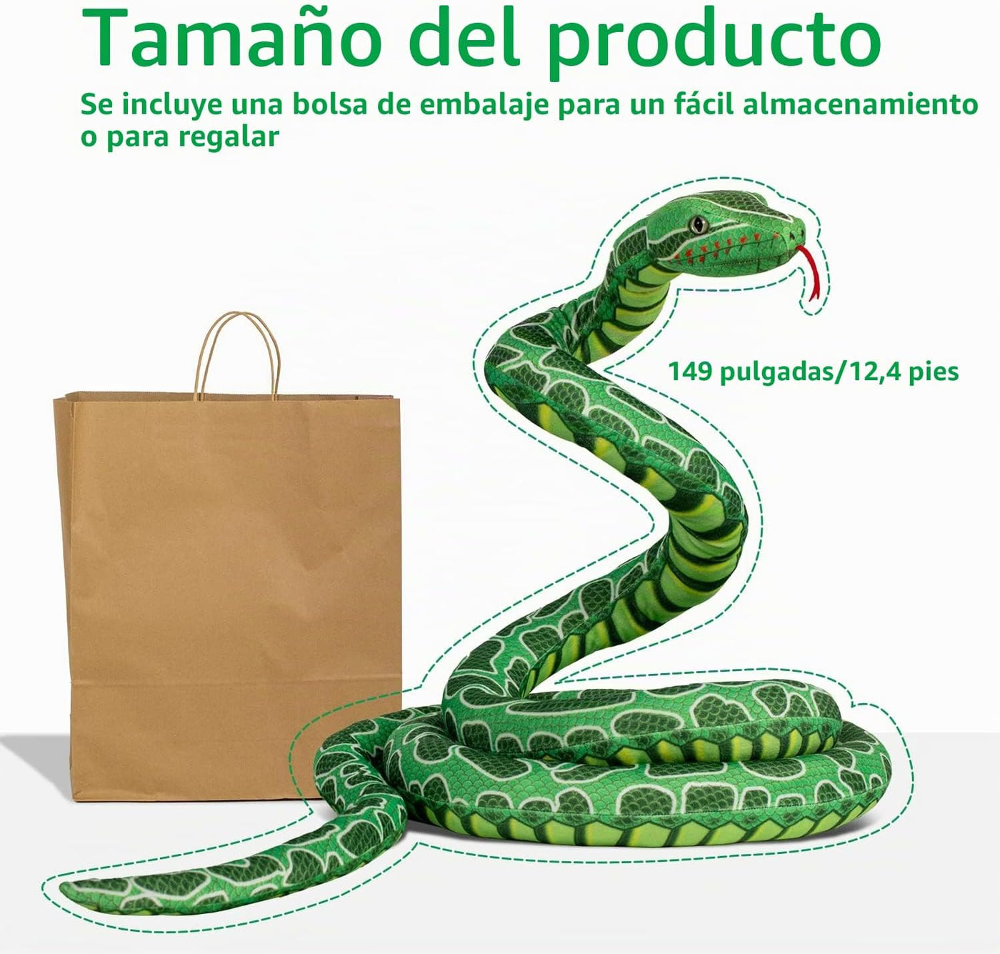 BRINJOY - Peluche de serpiente gigante de 149 pulgadas, juguete de...